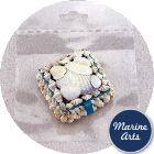 White Shell Jewellery Box - Blue Lined - Mini Square